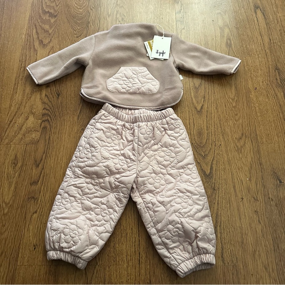 il gufo Quilted Baby Outfit Set in Light Pink size 12 M cute cozy NWT l/s